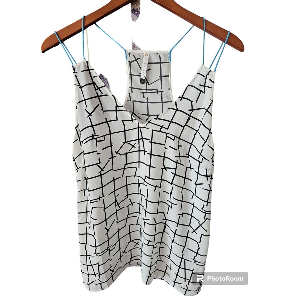 SACHIN + BABI Womens White Black Printed V Neck Sleeveless Spaghetti Strap Top L